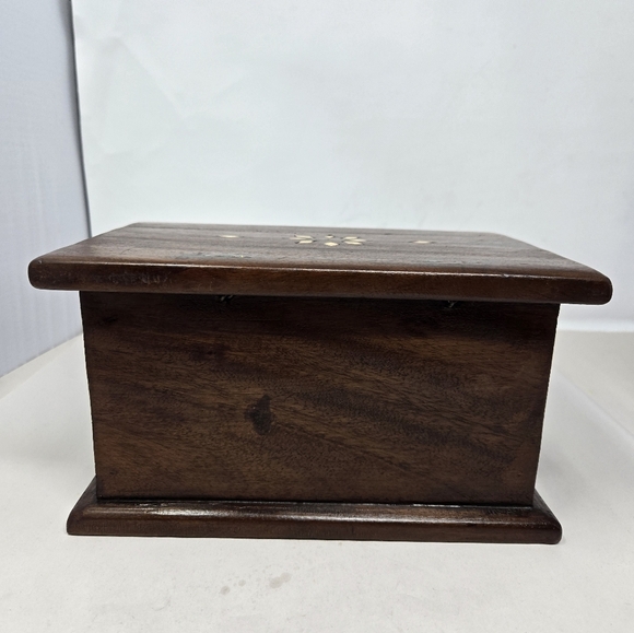 Vtg Handcrafted Wooden Box Featuring Inlaid Design 1990-1940 India Diamond Metal - Picture 6 of 15